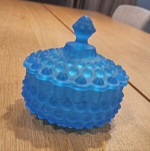 Fenton Blue Hobnail Glass Trinket Box/Candy Dish